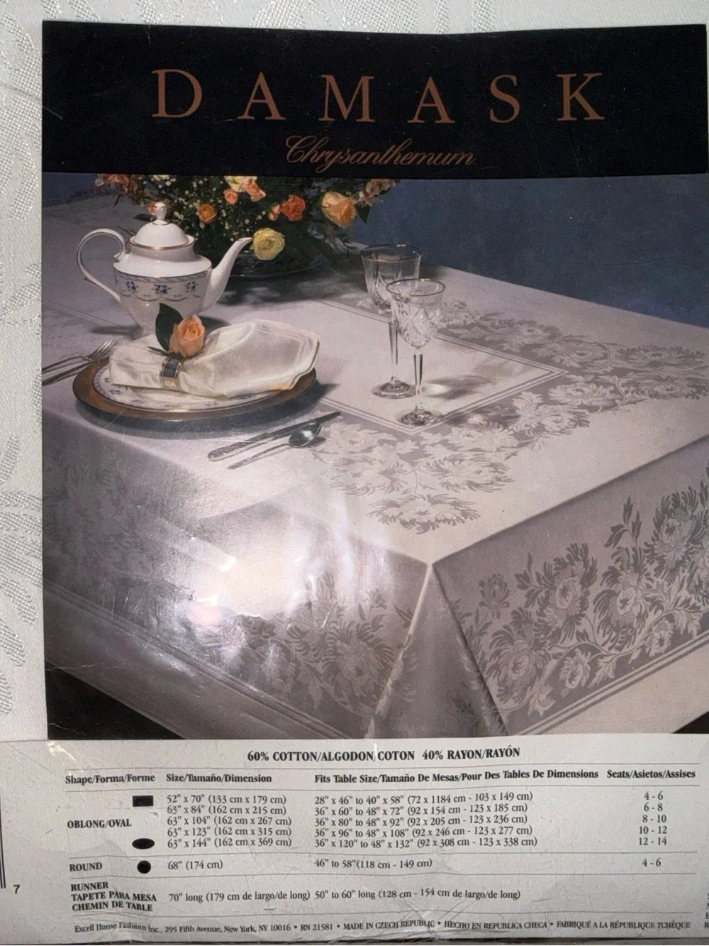 Damask Chrysanthenum White Table Linen